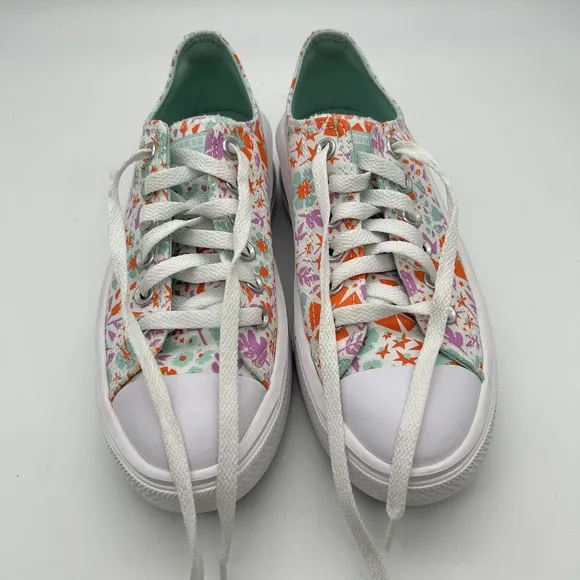 Converse All Star Shoes Kids Size 4 Platform Floral Canvas Low Top Sneakers
