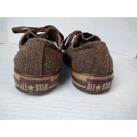 Converse All Star Shoes Tweed Brown Lace Up Men's 4.5 Women's 6.5 Brass Gold Eye