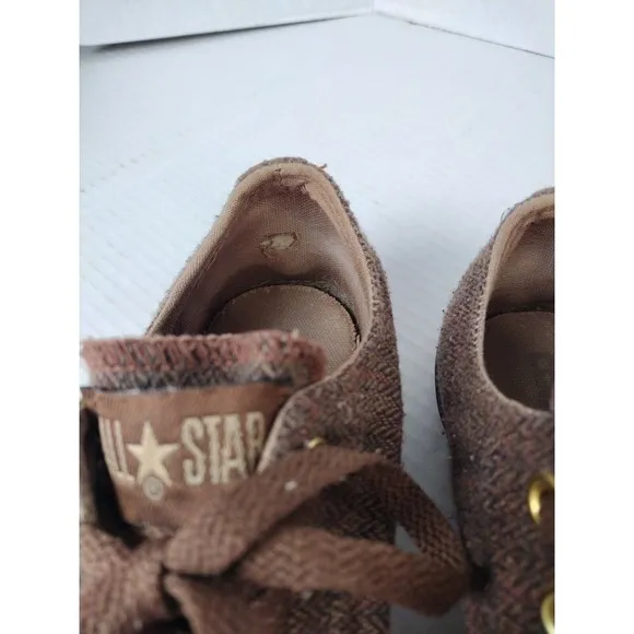 Converse All Star Shoes Tweed Brown Lace Up Men's 4.5 Women's 6.5 Brass Gold Eye
