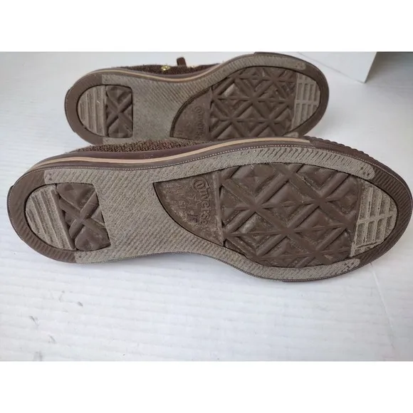 Converse All Star Shoes Tweed Brown Lace Up Men's 4.5 Women's 6.5 Brass Gold Eye