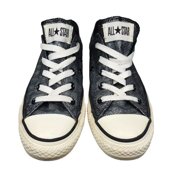 Converse All Star Shoes Womens 6 Black Silver Chevron Shiny Irridescent Metallic