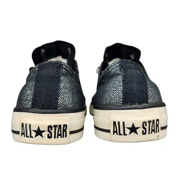 Converse All Star Shoes Womens 6 Black Silver Chevron Shiny Irridescent Metallic