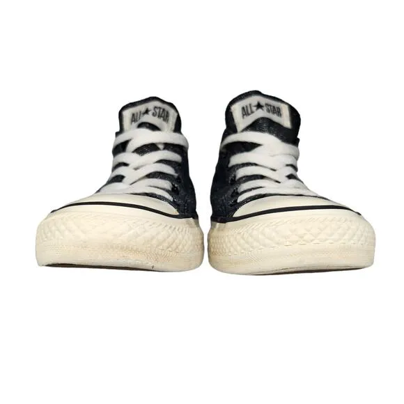 Converse All Star Shoes Womens 6 Black Silver Chevron Shiny Irridescent Metallic