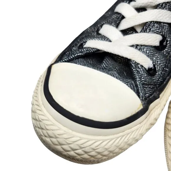 Converse All Star Shoes Womens 6 Black Silver Chevron Shiny Irridescent Metallic