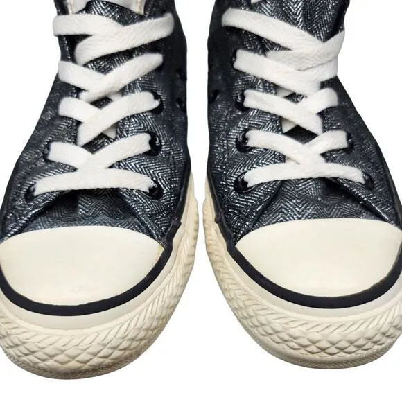 Converse All Star Shoes Womens 6 Black Silver Chevron Shiny Irridescent Metallic