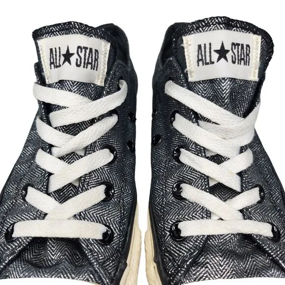 Converse All Star Shoes Womens 6 Black Silver Chevron Shiny Irridescent Metallic