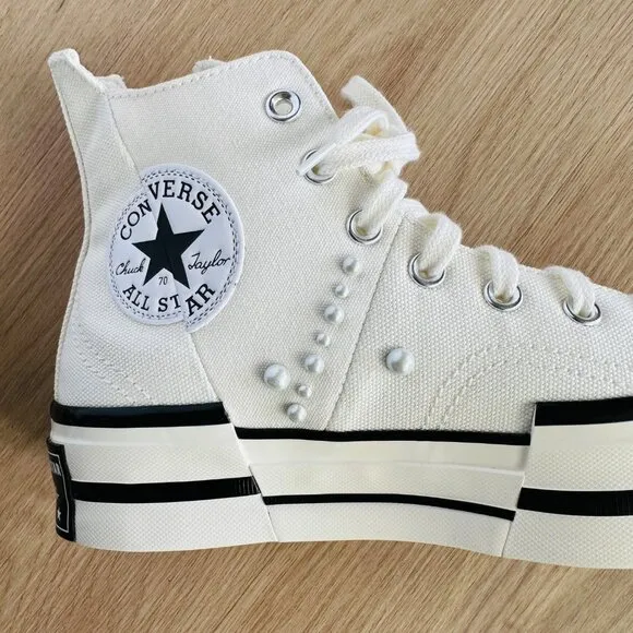❤️❤️CONVERSE Chuck 70 Plus Gems Rhinestones Pearls Mens Shoes Sz 5 Cream A10287C