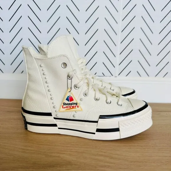 ❤️❤️CONVERSE Chuck 70 Plus Gems Rhinestones Pearls Mens Shoes Sz 5 Cream A10287C
