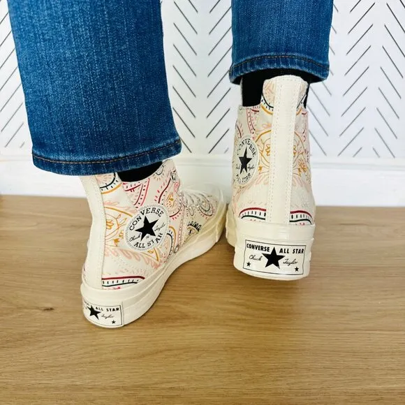⭐Converse Chuck 70 Plus Hi 9 Women Shoes Beige Floral Paisley Sneakers A08172C