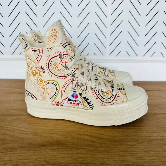 ⭐Converse Chuck 70 Plus Hi 9 Women Shoes Beige Floral Paisley Sneakers A08172C