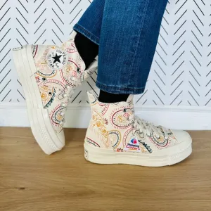 ⭐Converse Chuck 70 Plus Hi 9 Women Shoes Beige Floral Paisley Sneakers A08172C