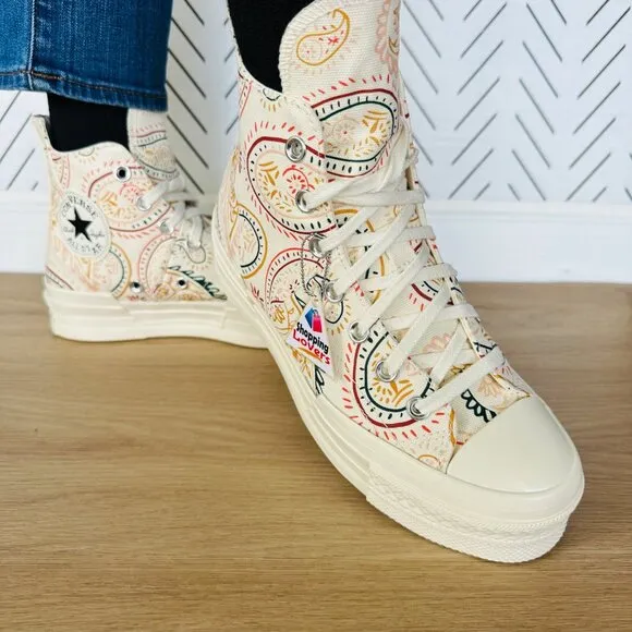 ⭐Converse Chuck 70 Plus Hi 9 Women Shoes Beige Floral Paisley Sneakers A08172C