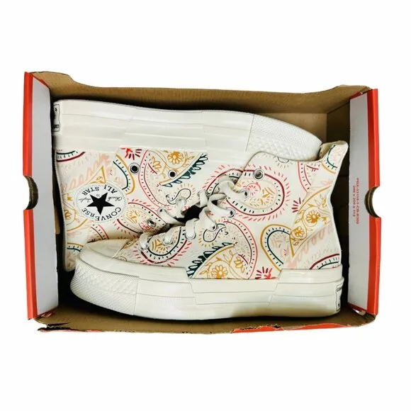 ⭐Converse Chuck 70 Plus Hi 9 Women Shoes Beige Floral Paisley Sneakers A08172C