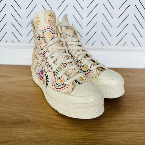 ⭐Converse Chuck 70 Plus Hi 9 Women Shoes Beige Floral Paisley Sneakers A08172C