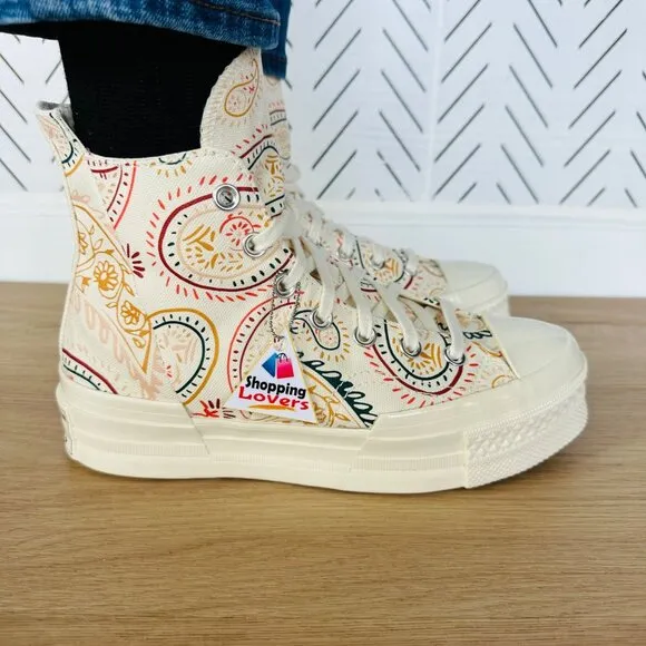 ⭐Converse Chuck 70 Plus Hi 9 Women Shoes Beige Floral Paisley Sneakers A08172C