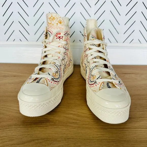 ⭐Converse Chuck 70 Plus Hi 9 Women Shoes Beige Floral Paisley Sneakers A08172C