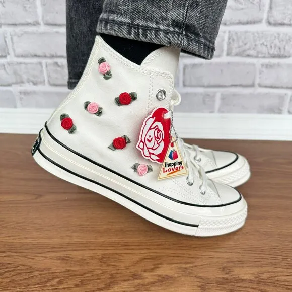⭐Converse Chuck 70 Valentine's Day High-Top Sz 8 Women's Shoes White/Red A10637C