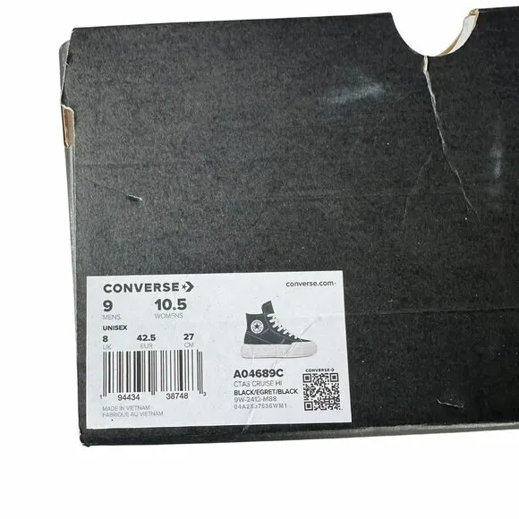 ⭐Converse Chuck Taylor All Star Cruise Sz 9 Men Shoes Sneakers Black A04689C New