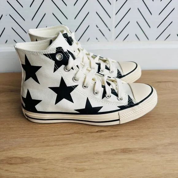 ⭐Converse Chuck Taylor All Star Hi Large Stars Sz 7.5 Women Shoes Ivory A09898F⭐