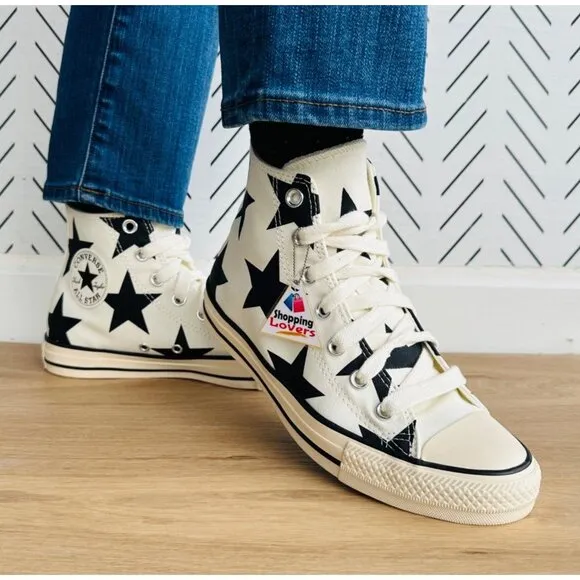 ⭐Converse Chuck Taylor All Star Hi Large Stars Sz 7.5 Women Shoes Ivory A09898F⭐
