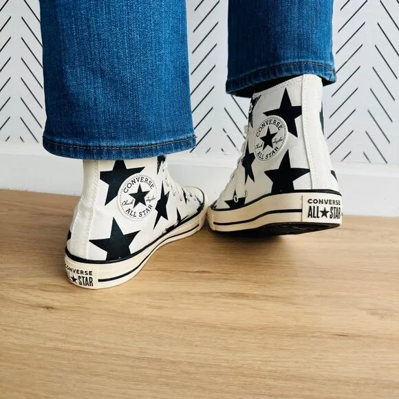 ⭐Converse Chuck Taylor All Star Hi Large Stars Sz 7.5 Women Shoes Ivory A09898F⭐