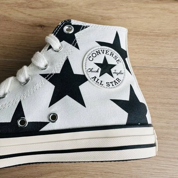 ⭐Converse Chuck Taylor All Star Hi Large Stars Sz 7.5 Women Shoes Ivory A09898F⭐