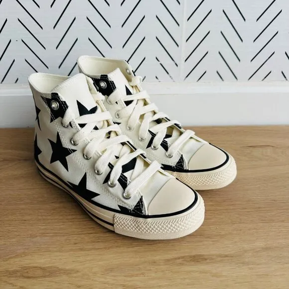 ⭐Converse Chuck Taylor All Star Hi Large Stars Sz 7.5 Women Shoes Ivory A09898F⭐