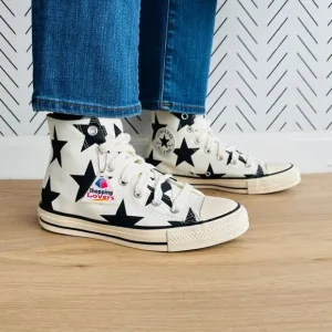 ⭐Converse Chuck Taylor All Star Hi Large Stars Sz 7.5 Women Shoes Ivory A09898F⭐