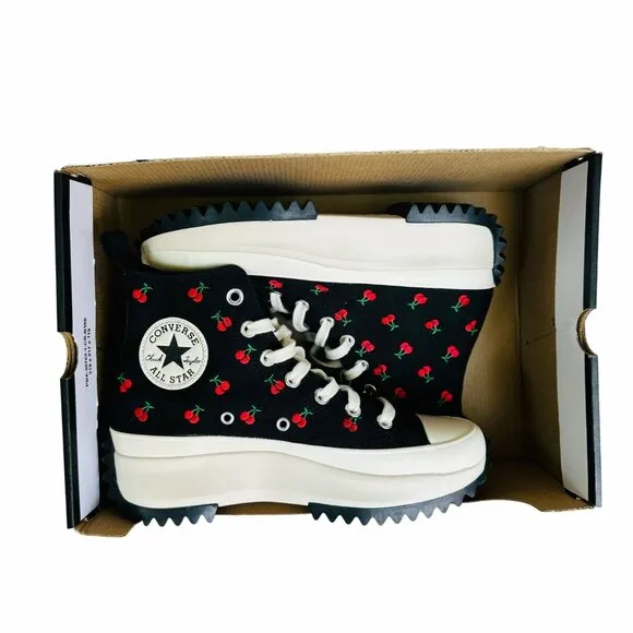 ⭐Converse Run Star Hike Hi Men Shoes Sz 5.5 Platform Cherry Embroidered A08113C⭐