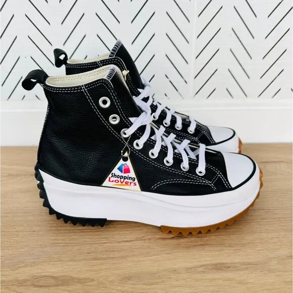 ⭐Converse Run Star Hike Hi Sz 7.5 Men Shoes Leather Sneakers Black White A04292