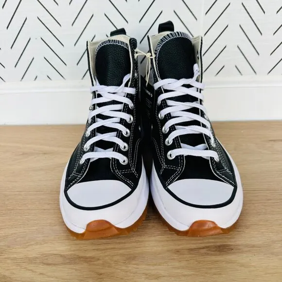 ⭐Converse Run Star Hike Hi Sz 7.5 Men Shoes Leather Sneakers Black White A04292
