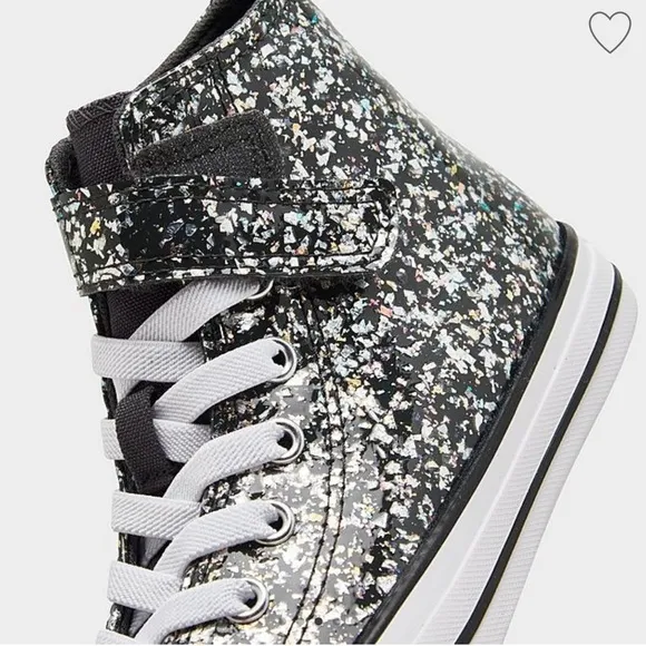 Converse Shinefetti Glitter black high top shoes easy on NWT girls 2.5