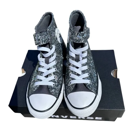 Converse Shinefetti Glitter black high top shoes easy on NWT girls 2.5