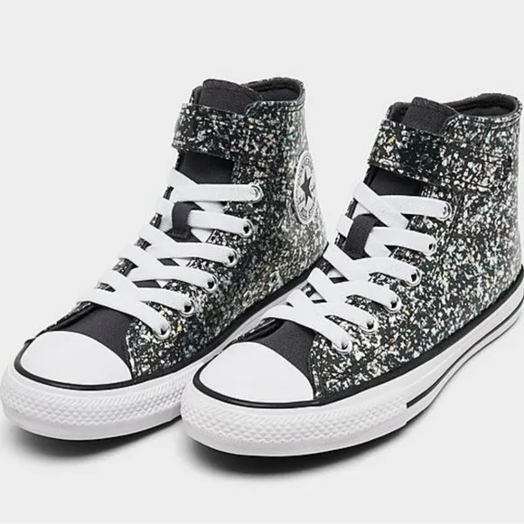 Converse Shinefetti Glitter black high top shoes easy on NWT girls 2.5