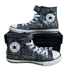 Converse Shinefetti Glitter black high top shoes easy on NWT girls 2.5