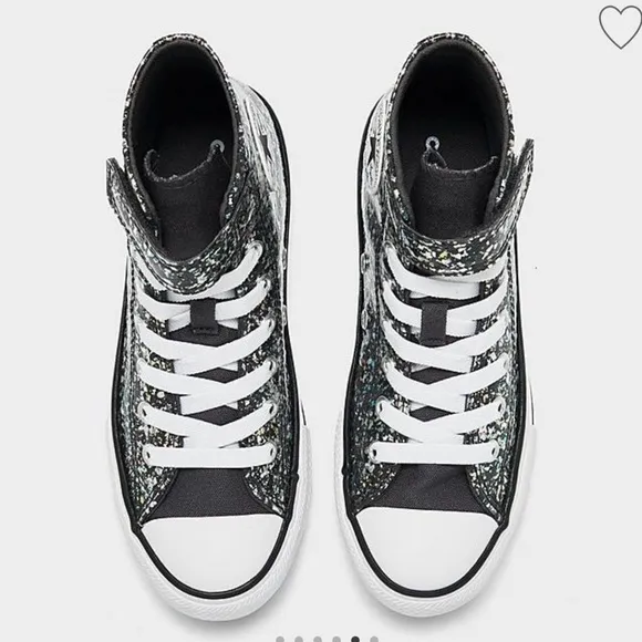 Converse Shinefetti Glitter black high top shoes easy on NWT girls 2.5