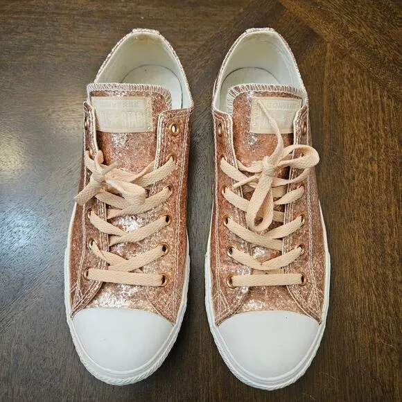 Converse Shoes Girls Size 6 Chuck Taylor All Star Low GS Dusk Pink Glitter Rose