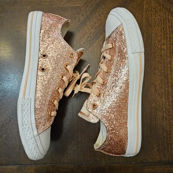 Converse Shoes Girls Size 6 Chuck Taylor All Star Low GS Dusk Pink Glitter Rose