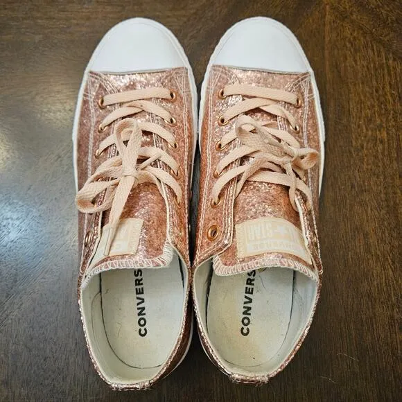 Converse Shoes Girls Size 6 Chuck Taylor All Star Low GS Dusk Pink Glitter Rose