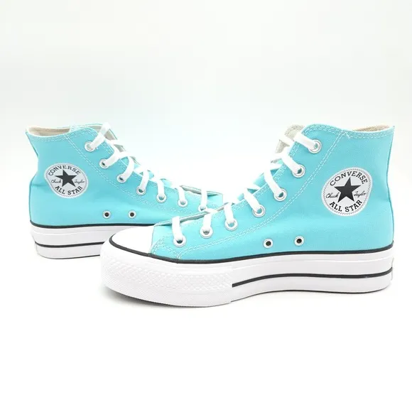 Converse Womens 8 Chuck Taylor All Star Sneaker Lift Hi Platform Shoes Cyan Blue