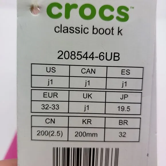 Crocs Classic Boot k Girls Size 1Y Pink Pull On Comfort Boots Shoes 208544-6UB