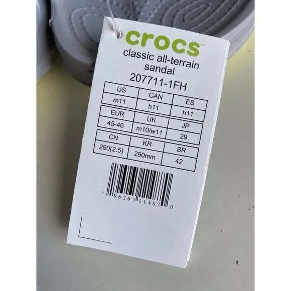Crocs Classic All-Terrain Sandals Men's Sz 11 Slip On Clog Shoes Grey Yellow NEW