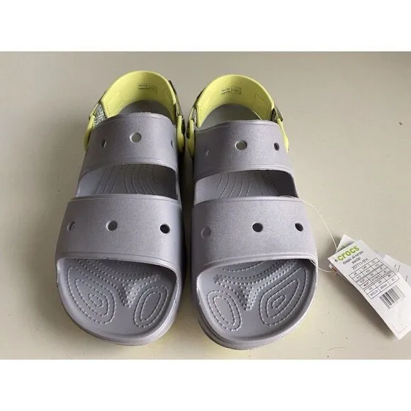 Crocs Classic All-Terrain Sandals Men's Sz 12 Slip On Clog Shoes Grey Yellow NEW