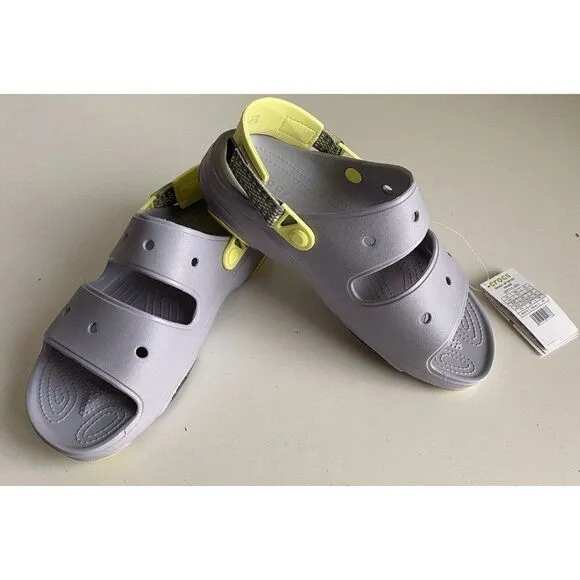 Crocs Classic All-Terrain Sandals Men's Sz 12 Slip On Clog Shoes Grey Yellow NEW
