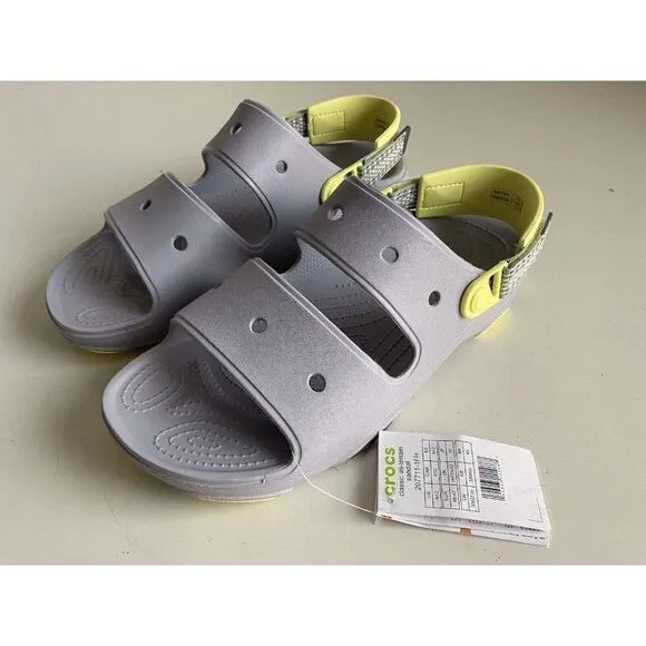 Crocs Classic All-Terrain Sandals Men's Sz 12 Slip On Clog Shoes Grey Yellow NEW
