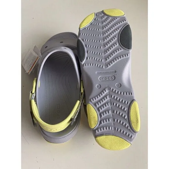 Crocs Classic All-Terrain Sandals Men's Sz 12 Slip On Clog Shoes Grey Yellow NEW