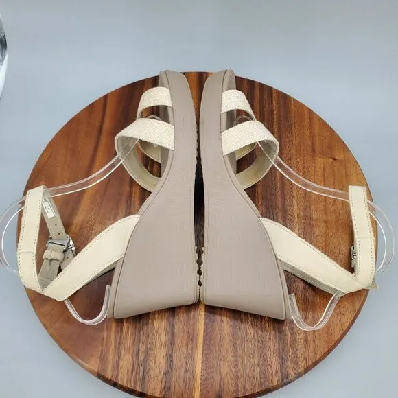 Crocs Leigh II Sandals Women's 10 Beige Ankle Strap Buckle Comfort Wedge Shoes