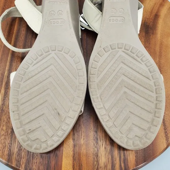 Crocs Leigh II Sandals Women's 10 Beige Ankle Strap Buckle Comfort Wedge Shoes