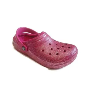 CROCS Lined Glitter Clog K Lightweight Slip On Clogs Shoes Size J3 Fuchsia Multi