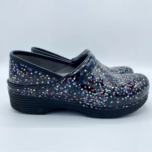 Dansko Black Confetti LT Pro Patent Leather Clogs Size 39 / US 8.5 - 9